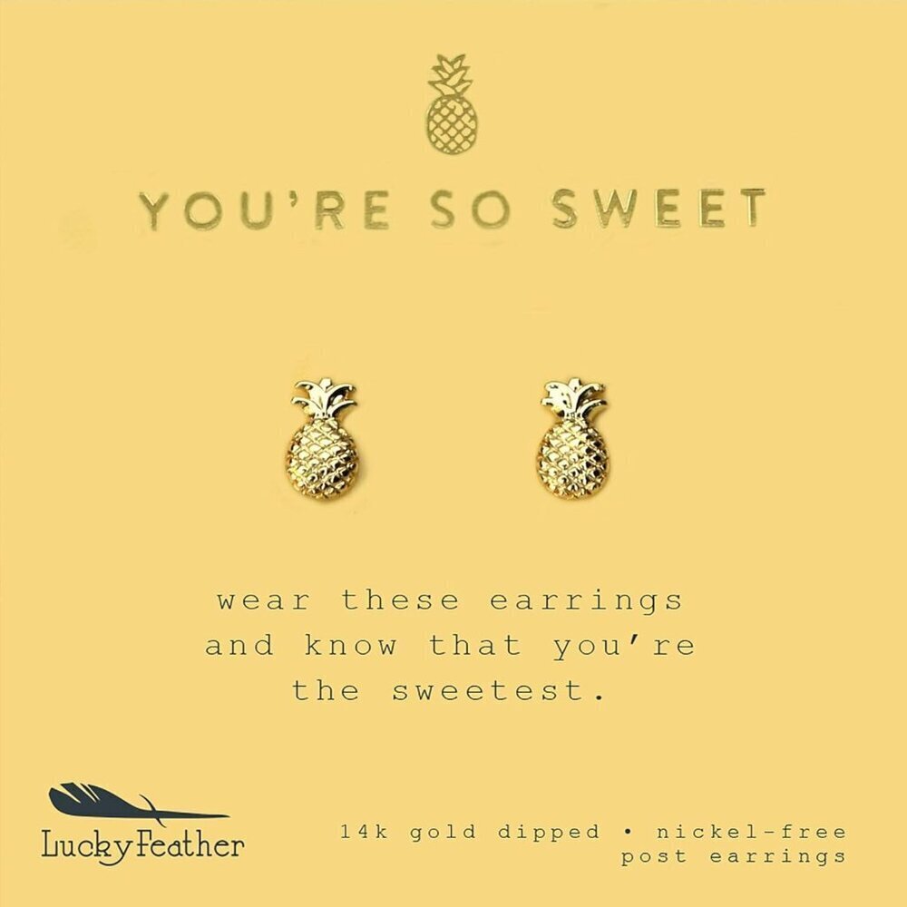 Small Pineapple Stud Earrings 14k Gold Dipped Gift for Women Teens